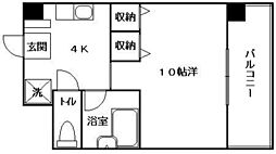 メゾンオートー 3階1DKの間取り