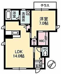 シャーメゾン紫明 1階1LDKの間取り