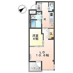 ローズガーデン舟入南 3階2Kの間取り