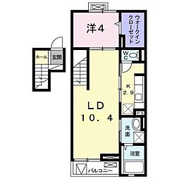 カーサ・ブルー 4階1LDKの間取り