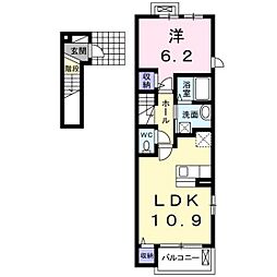 サンライズ　ウエスト 2階1LDKの間取り