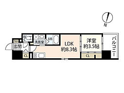 アーバイン比治山 14階1LDKの間取り