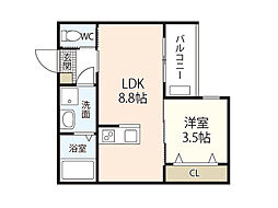 アドバンス舟入南 1階1LDKの間取り