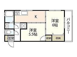 下山ビル 2DKの間取図画像
