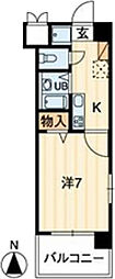 パークサイド羽衣 1Kの間取図画像