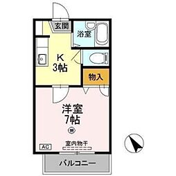 アヴニールB 1Kの間取図画像