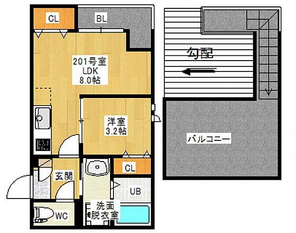 広島県広島市西区都町(賃貸アパート1LDK・2階・29.88㎡)の写真 その2