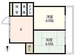 アップル比治山 3階2DKの間取り