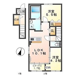 パームコート長尾 2階2LDKの間取り