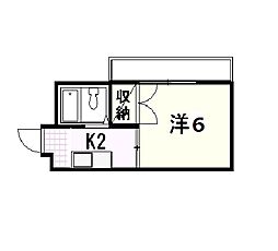 スカイコーポ温品 4階1Kの間取り
