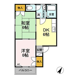 セジュール澤井　B棟 1階2DKの間取り