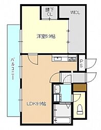 ノーブル平和大通り 9階1LDKの間取り