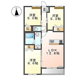 アデランテみくまり 2階3LDKの間取り