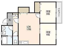 K&M海田東コーポ 1階2LDKの間取り