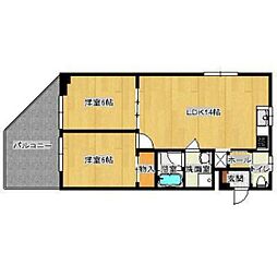 川田ビル 2階2LDKの間取り