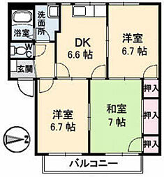 ミニオンハイツ　Ｂ棟 2階3DKの間取り