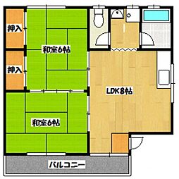 第2コーポ濱本 3階2DKの間取り