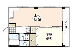 コーポ花本翠町 1LDKの間取図画像