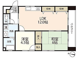 クレスト庚午南 4階2LDKの間取り