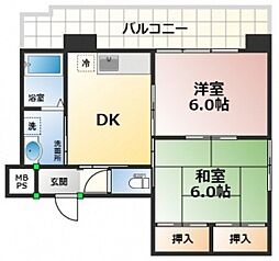 日宝ポニクレール宇品 7階2DKの間取り