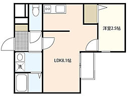 月光南観音参番館 2階1LDKの間取り