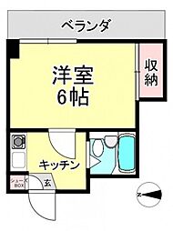 リーベ平成 4階1Kの間取り