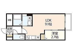 月光南観音弐番館 1階1LDKの間取り
