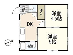 戸花ビル 2階2DKの間取り