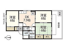 ゼフィランテスA棟 3DKの間取図画像