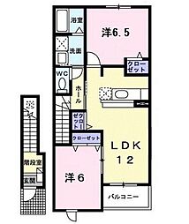 グレースカントリーI 2階2LDKの間取り