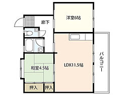 鈴が台団地分譲住宅F棟 2階2LDKの間取り