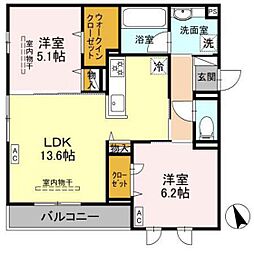 Wisteria寺家 2階2LDKの間取り