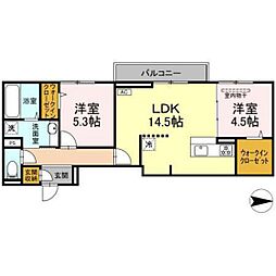 グレイスガーデンB 2階2LDKの間取り