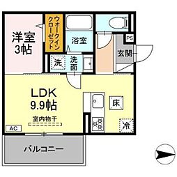 グレイスガーデンB 1階1LDKの間取り