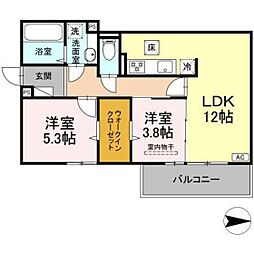 グレイスガーデンB 1階2LDKの間取り