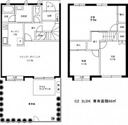 カルチェラタン翠C 1階3LDKの間取り