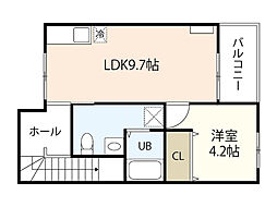 Prive広 2階1LDKの間取り