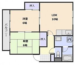 梅野マンション 2階2LDKの間取り