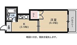 ヴィラ翠町 3階1Kの間取り