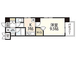 フロレゾン庚午北 6階1Kの間取り