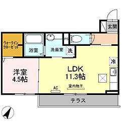 ラルーチェA 1階1LDKの間取り