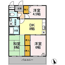 アネックスきりた 4階3DKの間取り