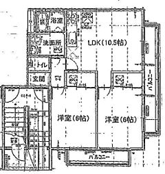 クレールS・H 2階2LDKの間取り