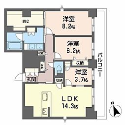 ラヴェール横川 9階3LDKの間取り