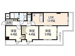横村ビル 3階3LDKの間取り