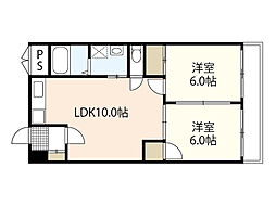 グロワール広瀬 6階2LDKの間取り