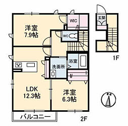 ドーフィンコート 2LDKの間取図画像