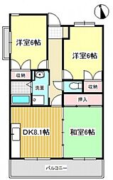 オーヂ八幡東 3DKの間取図画像