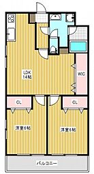 サンハイツ佐伯 2LDKの間取図画像