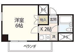 ハイパービル 1Kの間取図画像